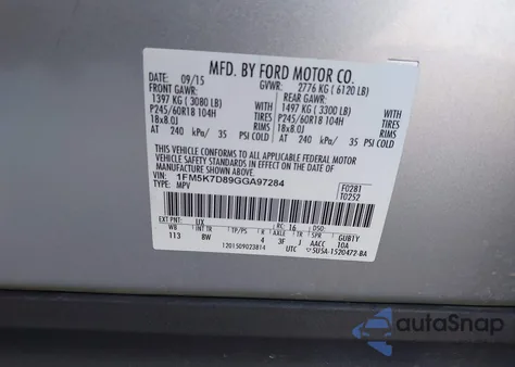 2016 Ford Explorer Xlt z USA, uszkodzony, nr VIN 1FM5K7D89GGA97284